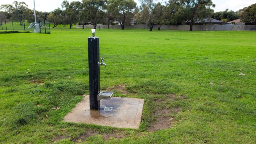 Dog water stations availalbe across the off-leash area and inside the agility park