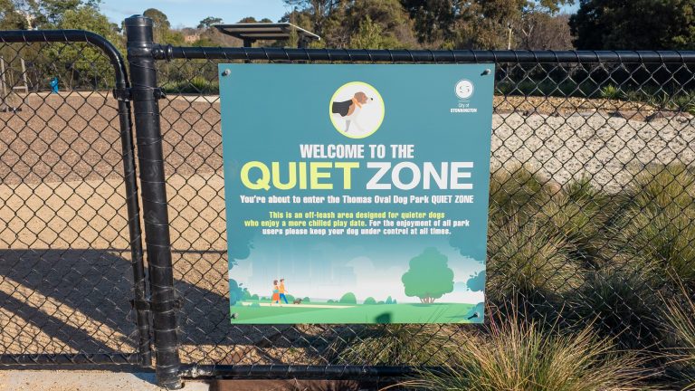 thomas oval dog park quiet zone signage 768x432