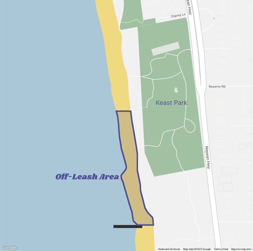 Seaford Keast Park Dog Beach off-leash area map