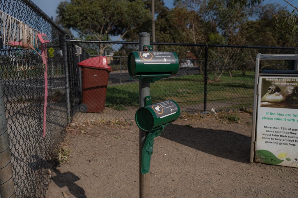 dog bag station at Martin Reserve Fenced Dog Park