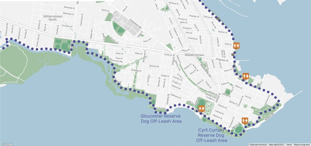 Mobsons Bay Coastal Trail in Williamstown map