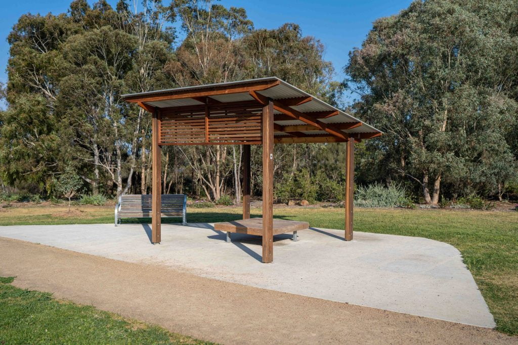Covered seating at Thompson Reserve in Maribyrnong