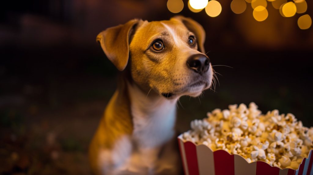 Dog at outdoor dog-friendly cinema