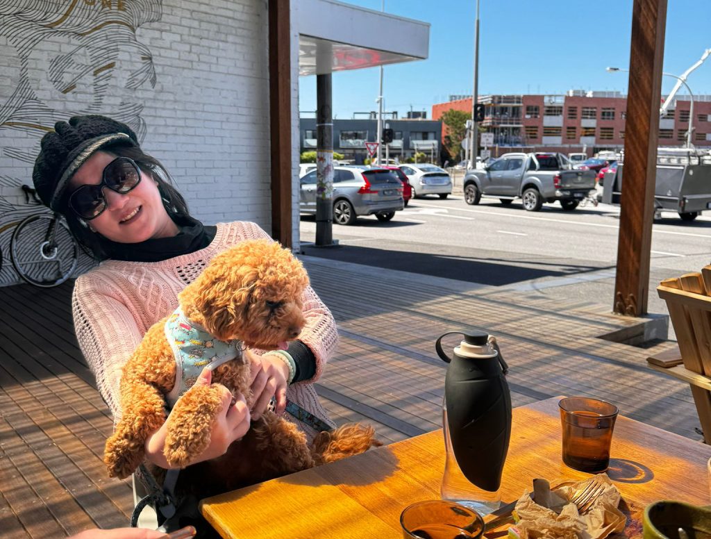 Dog at the Mordi Canteen, a dog-friendly cafe in mordialloc