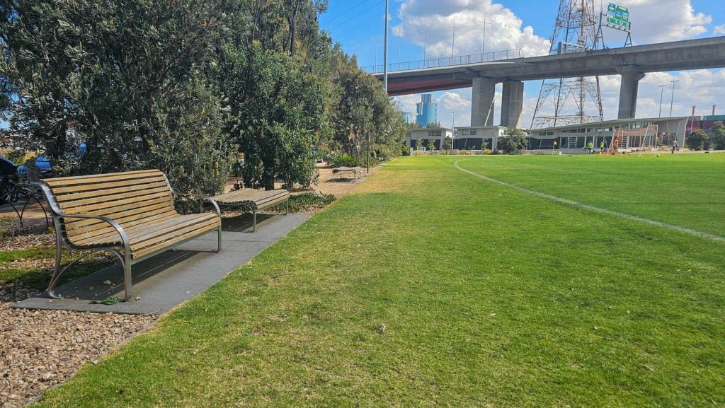 Park seating at Ron Barassi Snr in Melbourne Docklands.