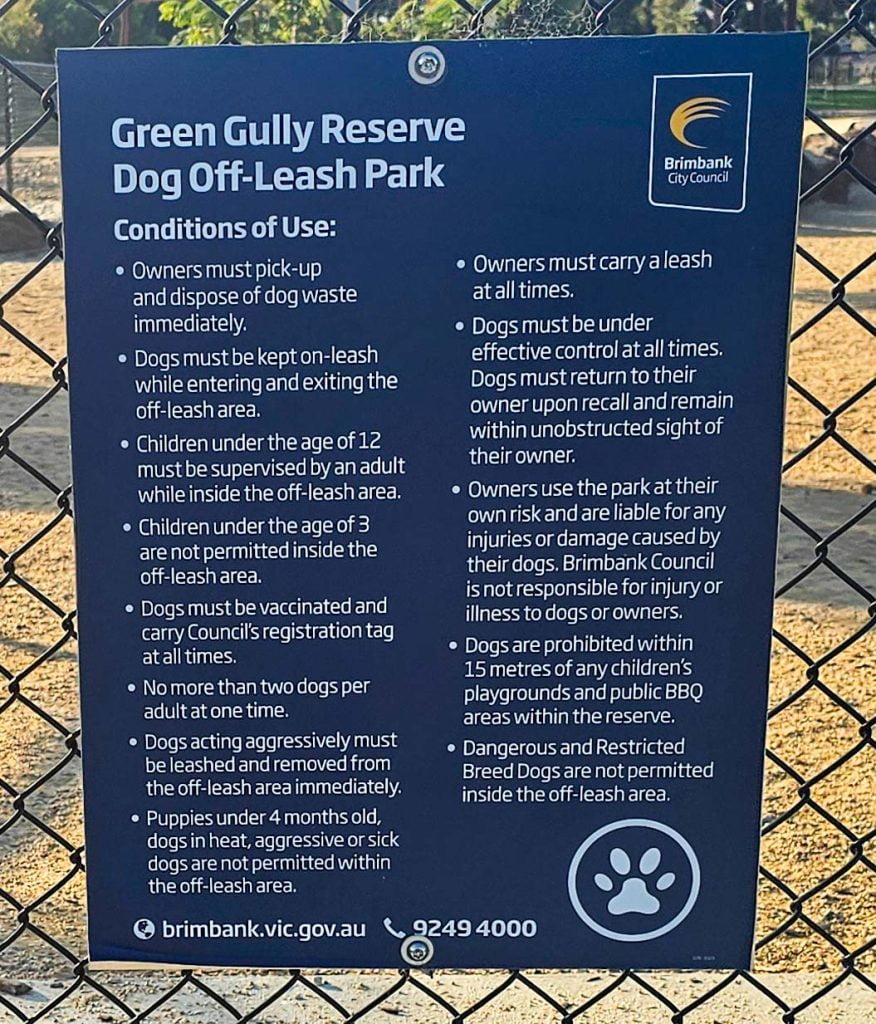 Green Gully Reserve dog park rules