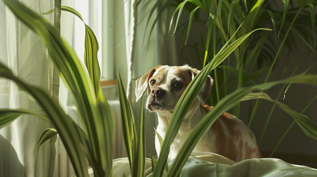 Dog with safe indoor plants