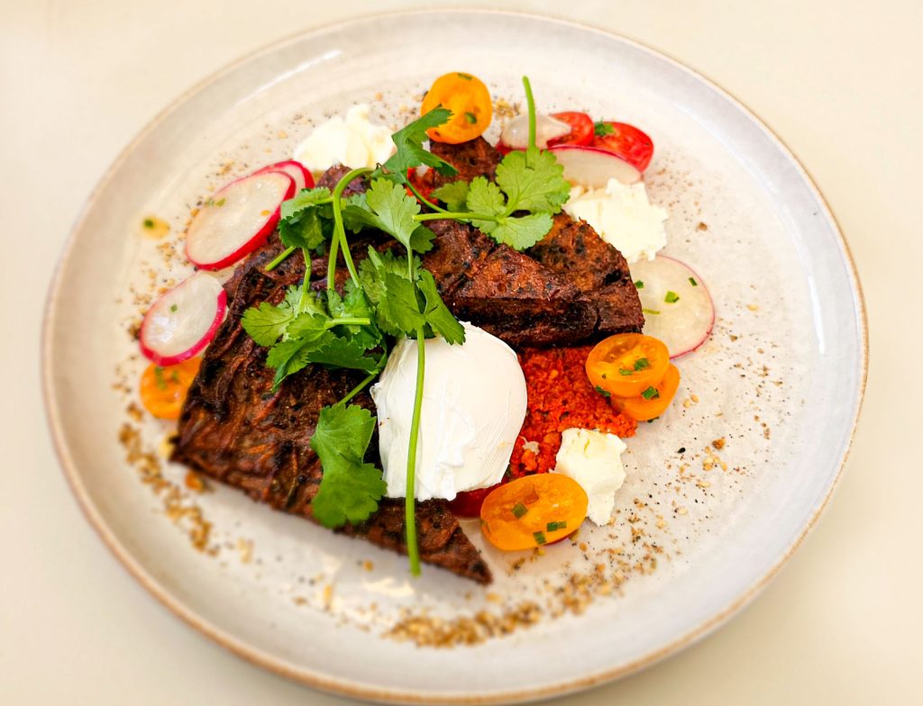 Zucchini & Quinoa Fritter at Joe Frank cafe in Ashburton