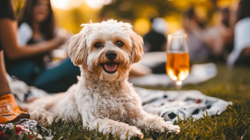 Dog on picnic at East Malvern food and wone festival