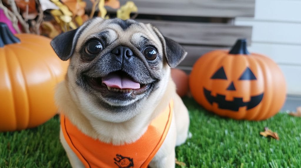 pug dog enjoying Pugoween fundraiser event at Bark Park 