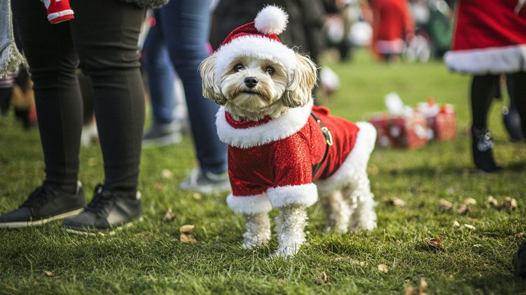 Dog dressed as Santa to Tyabb Christmas Festival